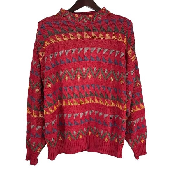 Vintage Crossings 80s USA Cotton SIZE LARGE Mens Coogi Style Sweater 3D Knit Geo - Picture 1 of 11